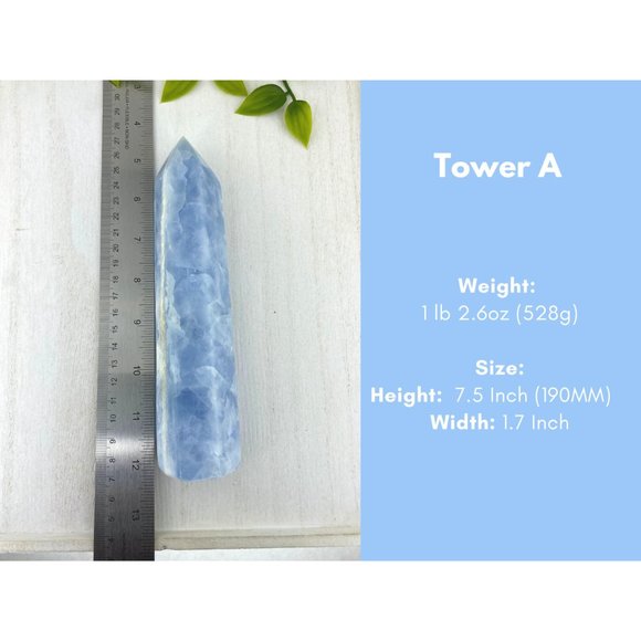 Blue Calcite Tower - 7.5" Blue Calcite Generator - Light Blue Calcite Point - Picture 4 of 7